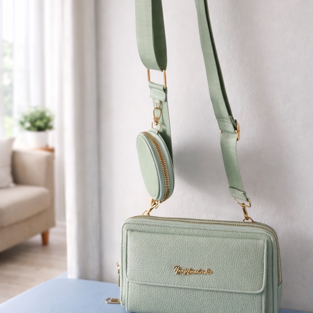 Mint Green Crossbody Wallet Bag w/ Coin Pouch